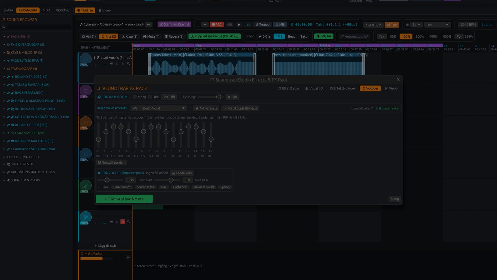 The vocoder band editor